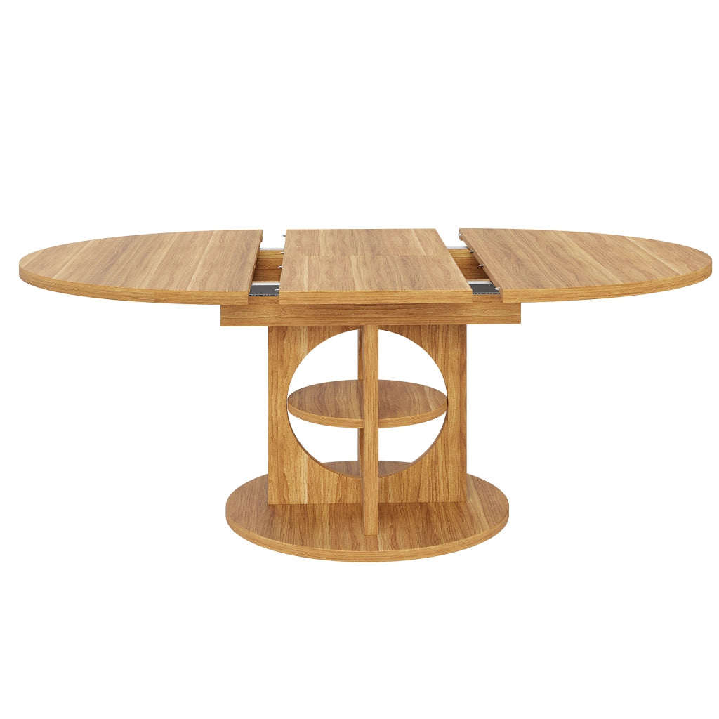 Tavolo da pranzo allungabile con spazio contenitore centrale; 2 forme; in MDF; effetto legno