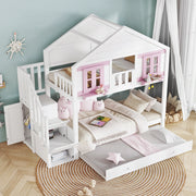 letto a castello in legno massiccio e mdf bianco rosa 90x200 cm