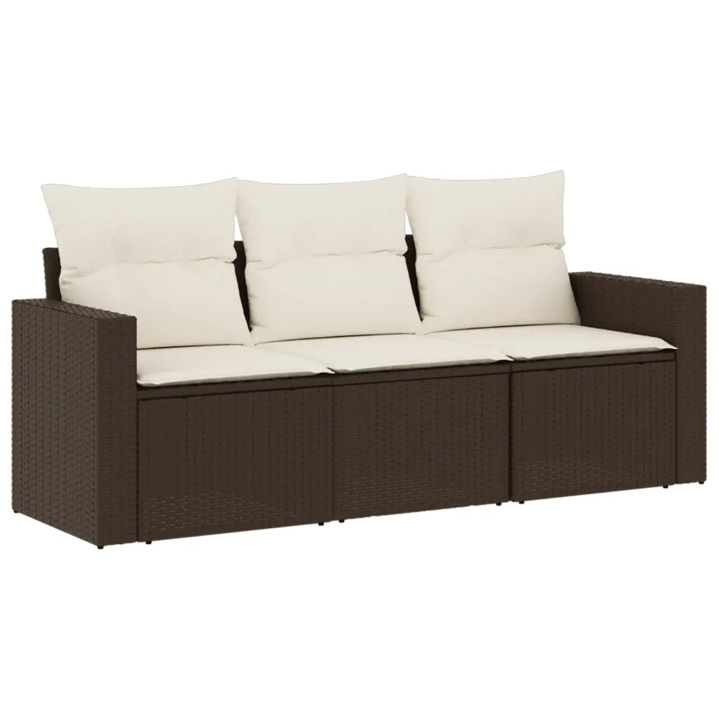 Set Divano da Giardino 3 pz | Set Salotto da Giardino con Cuscini Marrone in Polyrattan