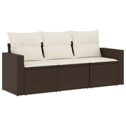 Set Divano da Giardino 3 pz | Set Salotto da Giardino con Cuscini Marrone in Polyrattan