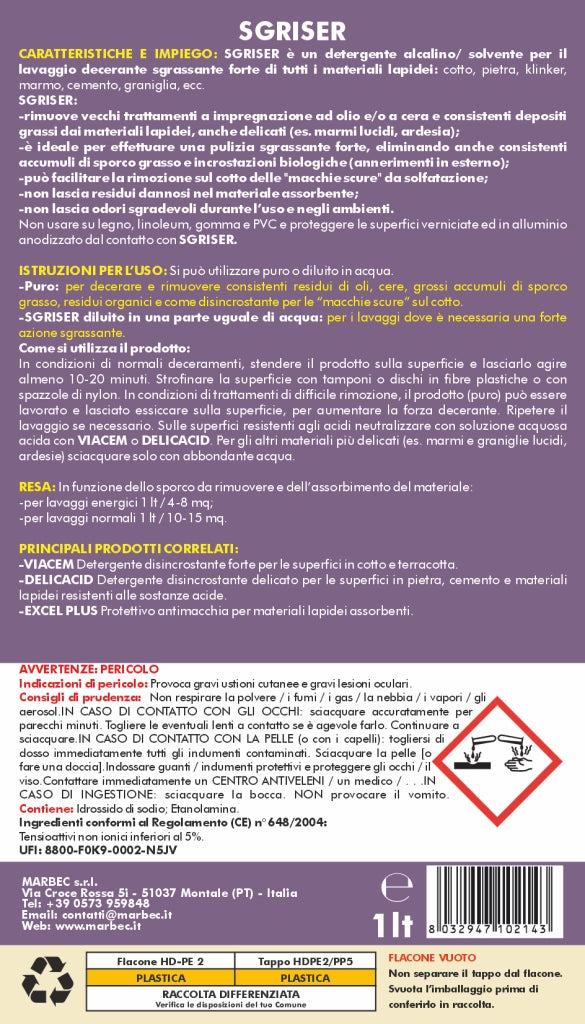 Detergente sgrassante professionale SGRISER   1LTx6Pz