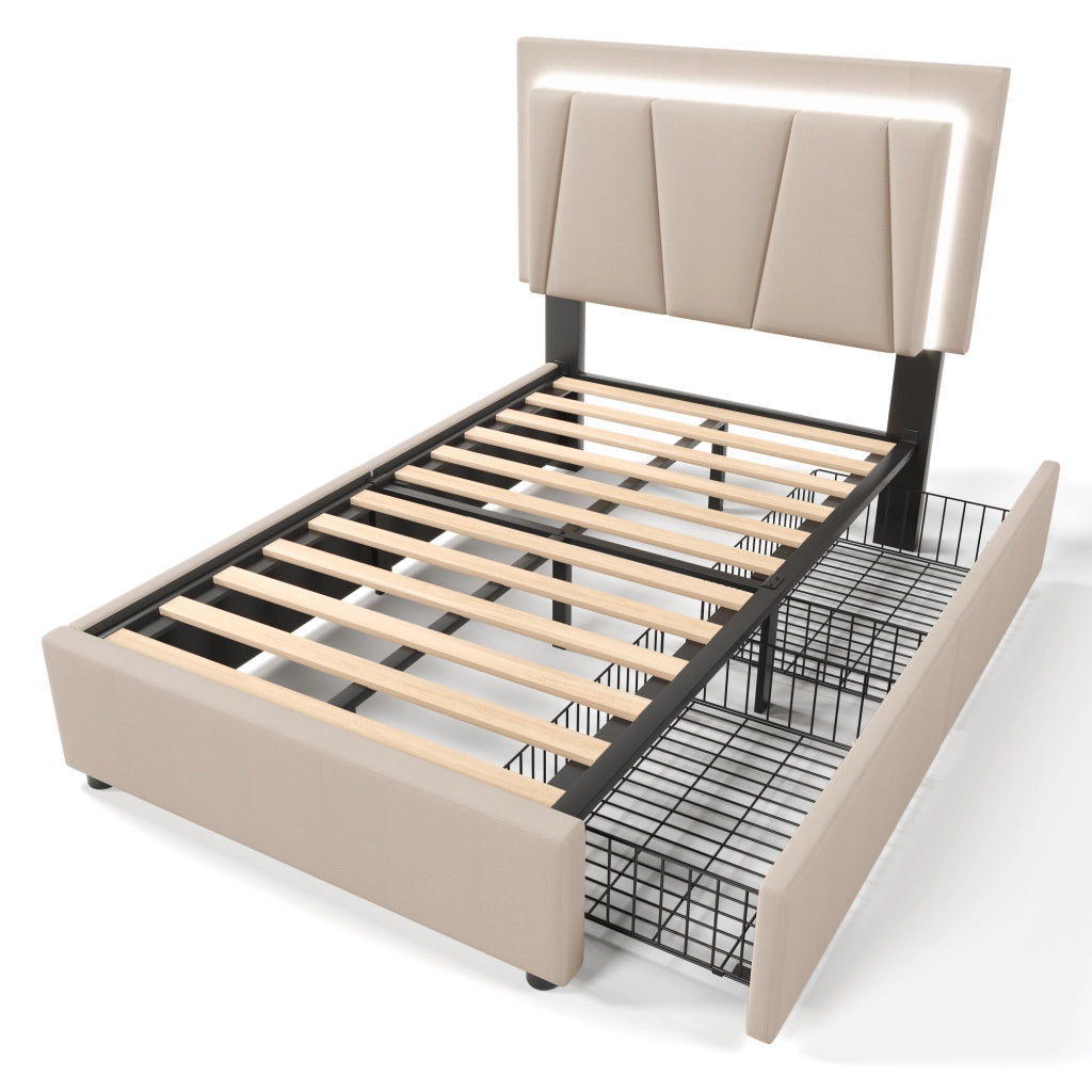 letto imbottito legno beige 90x200 cm