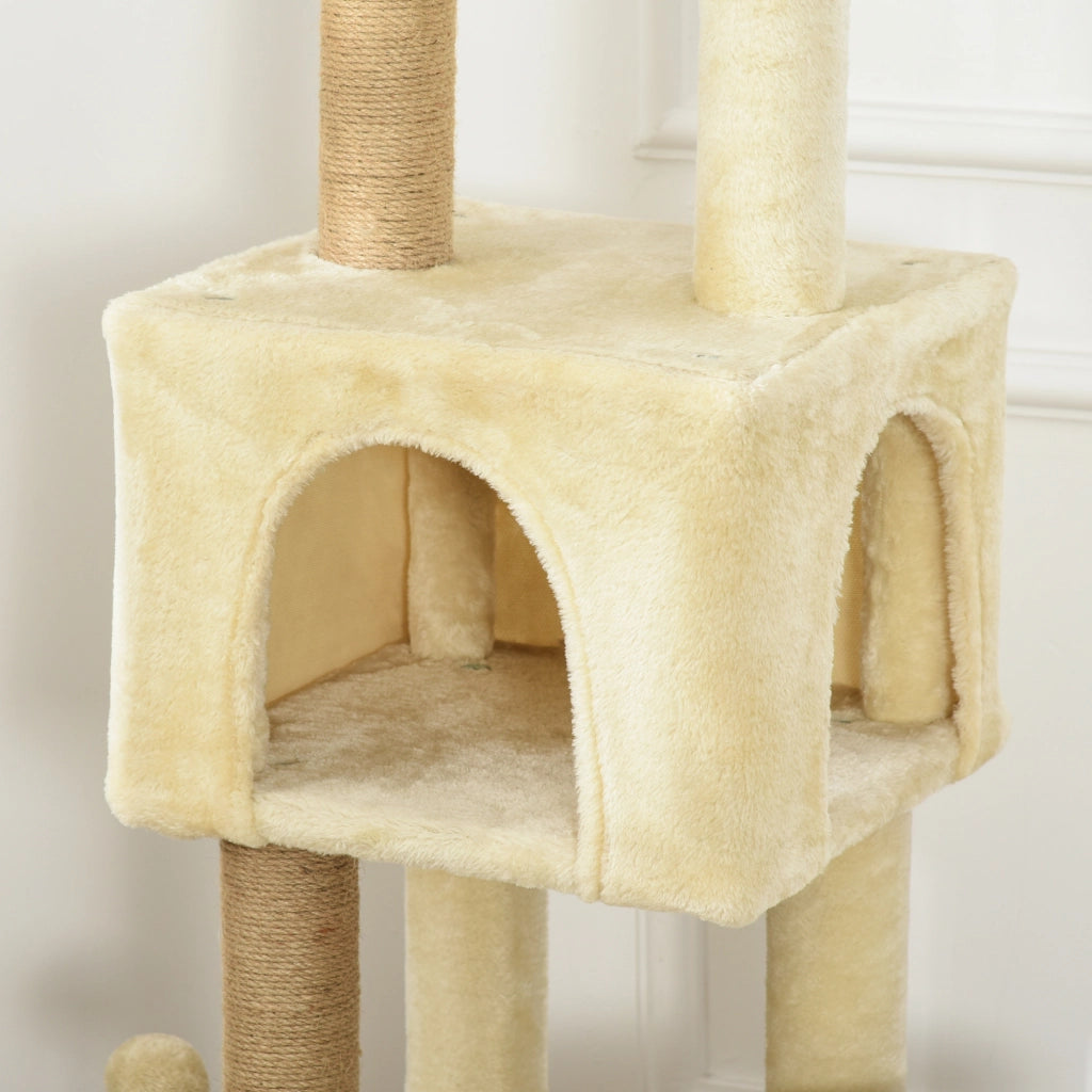 Albero tiragraffi per gatti con piattaforme e tane ¨C zephmum ¨C beige 60x34x136 cm