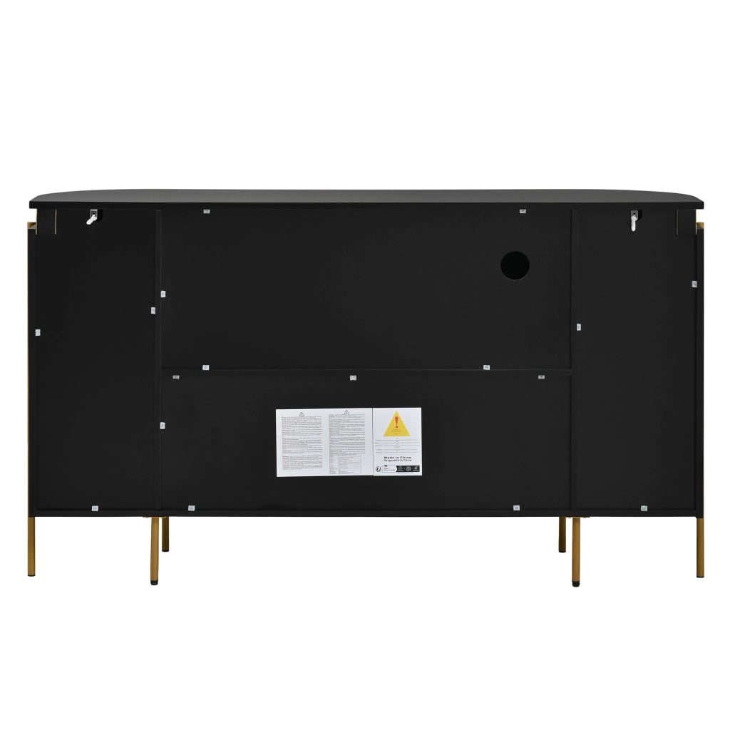 Credenza da 4 ante, mobile da ingresso, in MDF, con gambe in metallo, angoli arrotondati, colore nero