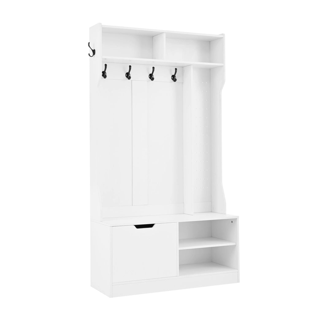 Set Ingresso con Panca, Appendiabiti, Ante e Ripiani ¨C MINIMAL ¨C Bianco, 100¡Á185.5¡Á40 cm