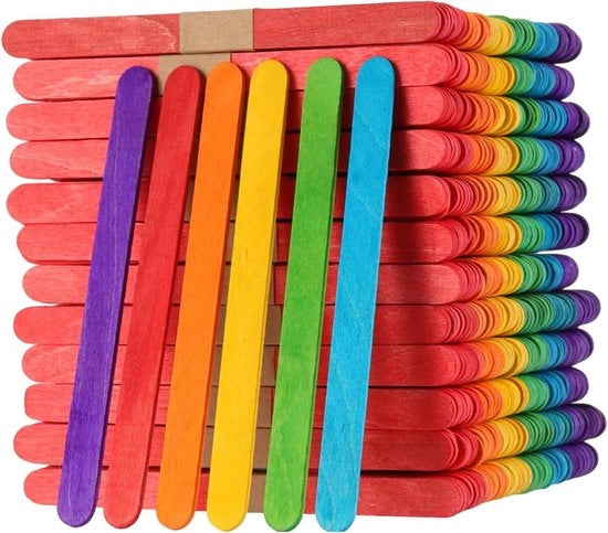 500 Stuzzicadenti colorati per ghiaccio - Stuzzicadenti naturali per hobby - Arcobaleno jumbo - Modellismo - Fai da te