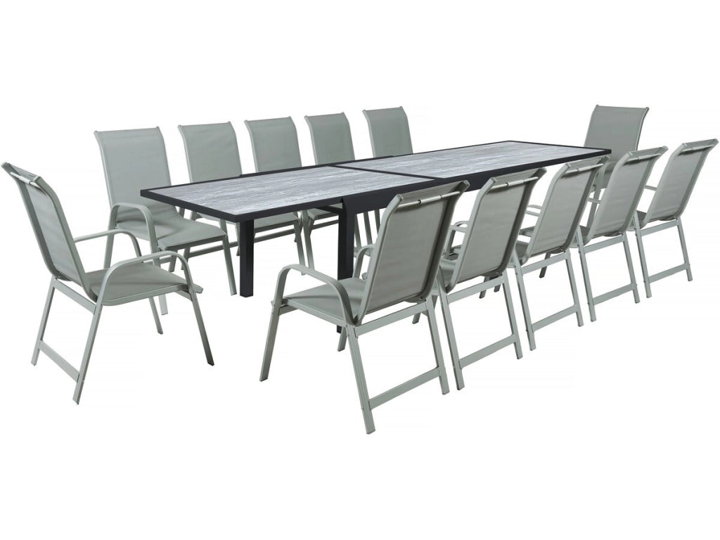 Tavolo e sedie da giardino allungabili in alluminio "Lagos" - 200/320 x 105 x 76 cm - Taupe - Posti a sedere 12