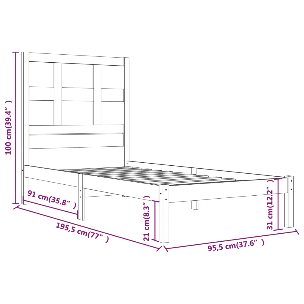 Letto senza Materasso-Struttura Letto 90x190 cm in Legno Massello di Pino 817031