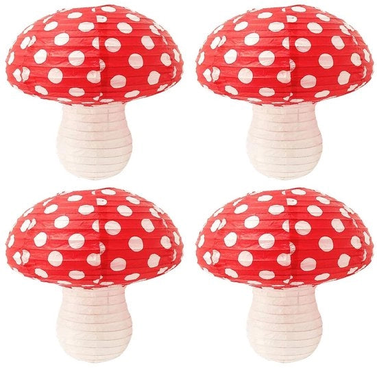 Lanterna a Papier 3D Funghi - 4 Pezzi - Decorazione Luminosa - Ripiegabile - Decorazione Esterna/Festa - Altezza 18,5 cm