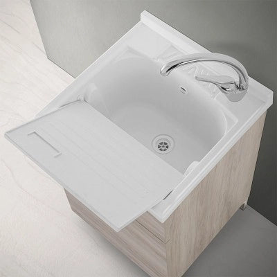 Mobile lavatoio 50x50 cm 1 anta rovere grigio con vasca in resina