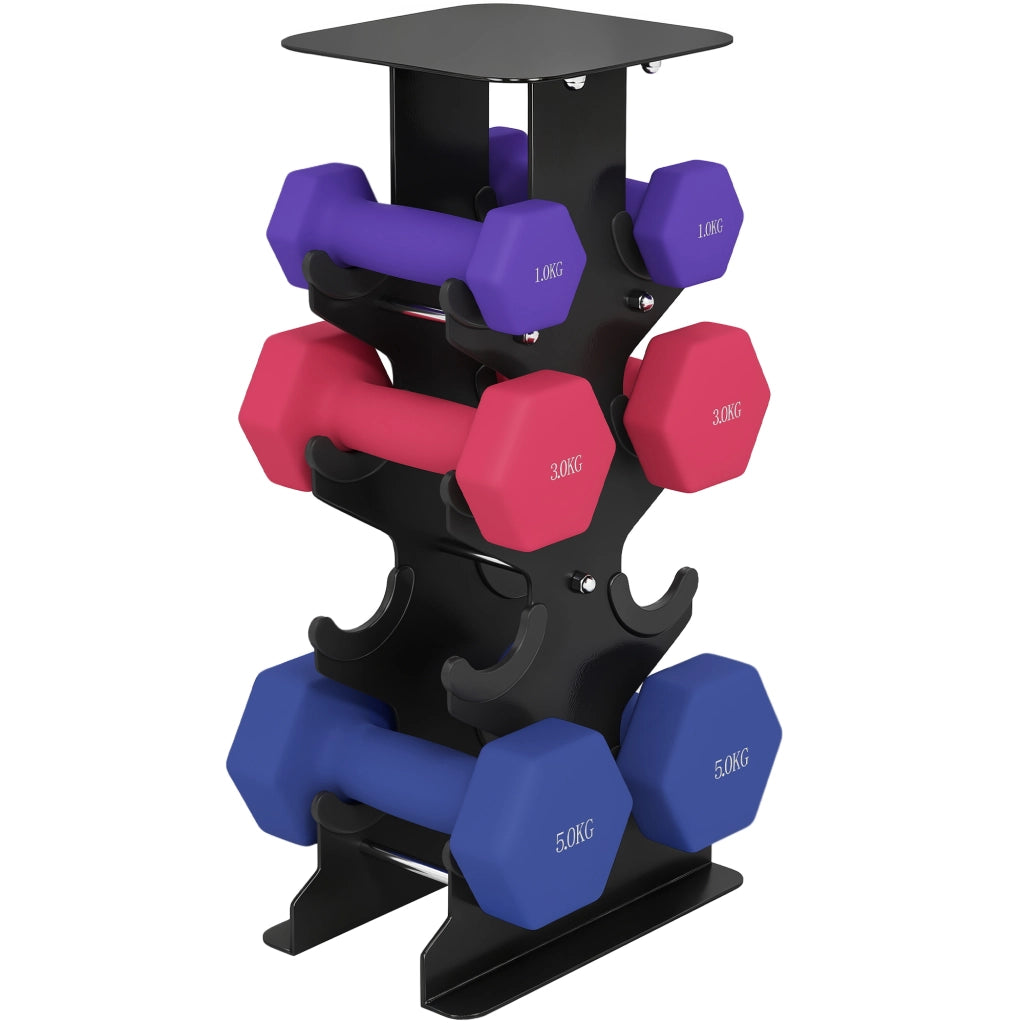 Set 3 manubri esagonali con supporto ¨C zephmum ¨C 2x1kg, 2x3kg, 2x5kg, nero
