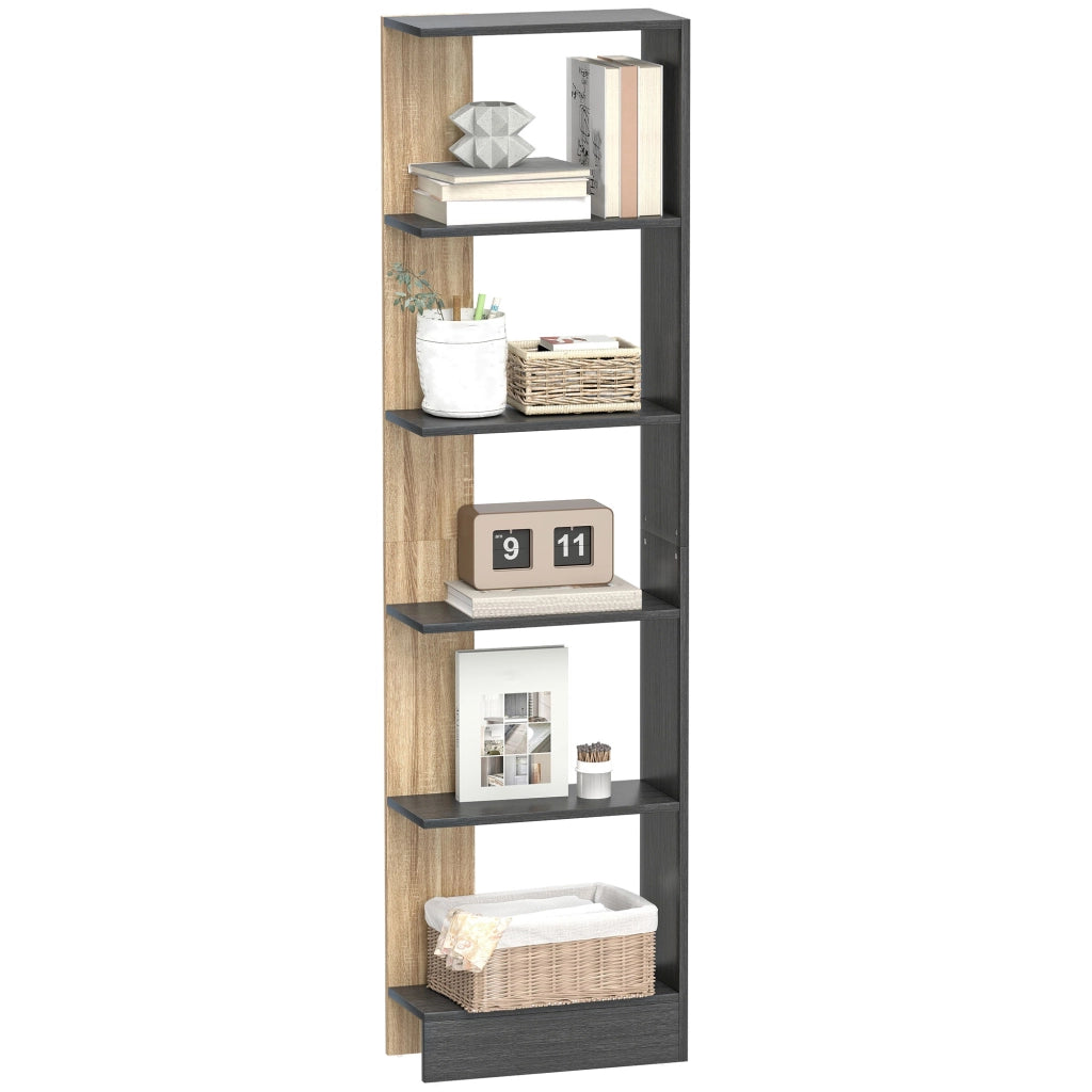 Libreria a 5 Ripiani Aperti ¨C zephmum ¨C Nero e Quercia 45x21x170 cm