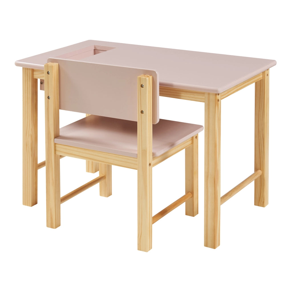 Set Skjåk Tavolo e Sedia per Bimbi - Legno Naturale / Rosa [en.casa]