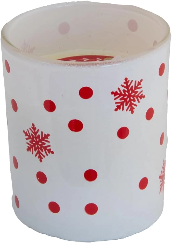 Set 4 Candele in Vasetto con Decorazioni Bianche e Rosse – Pois, Righe e Cuori – 5,5 x 5,5 x 6,5 cm