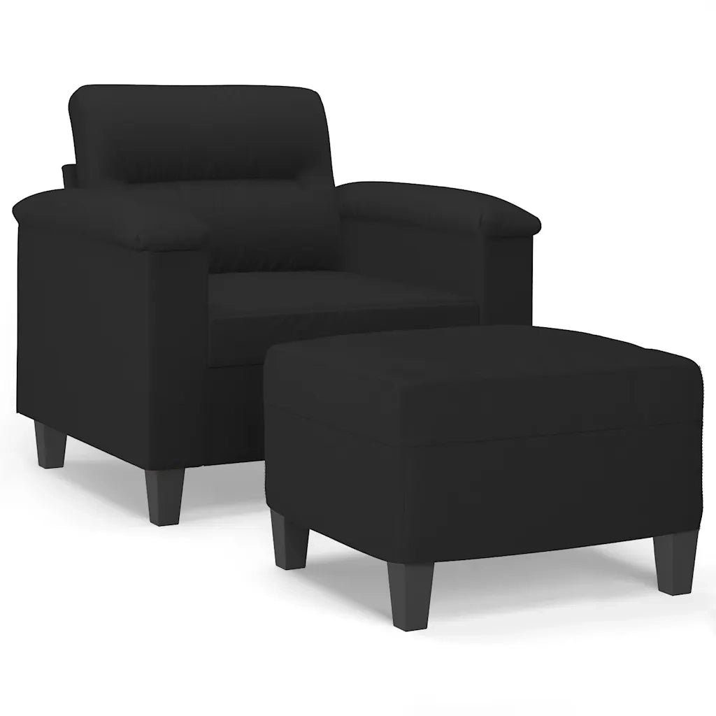 Divano Sedia-Poltrona con Poggiapiedi Nero 60 cm in Tessuto Microfibra