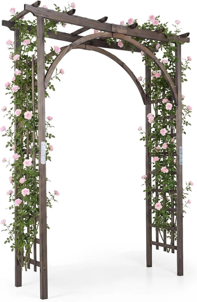 Arco da Giardino, Pergolato per Rampicanti con Tetto Piatto | Pergola in Legno Massello da Ingresso, Viale e Cortile per Matrimonio e Evento, 160 x 60 x 216 cm