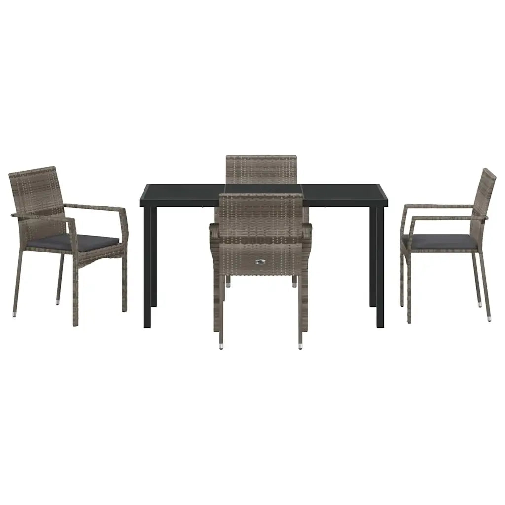 Set da Pranzo per Giardino con cuscino 5 pz | Set Salotto da Giardino Grigio polyrattan