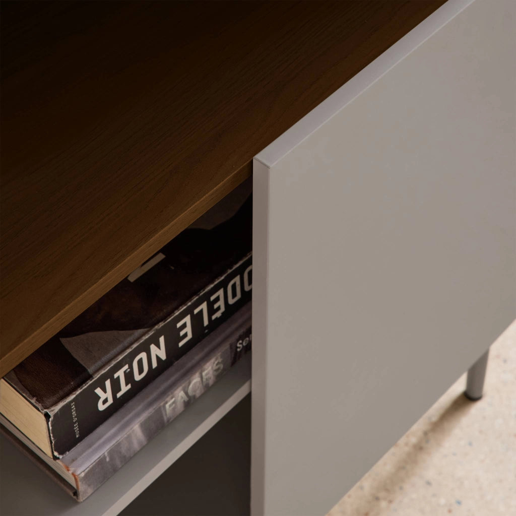 Libreria in metallo e decorazione in legno a 6 livelli, grigio