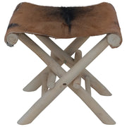 Sgabello Pieghevole in Pelle di Capra e Legno di Teak 288815