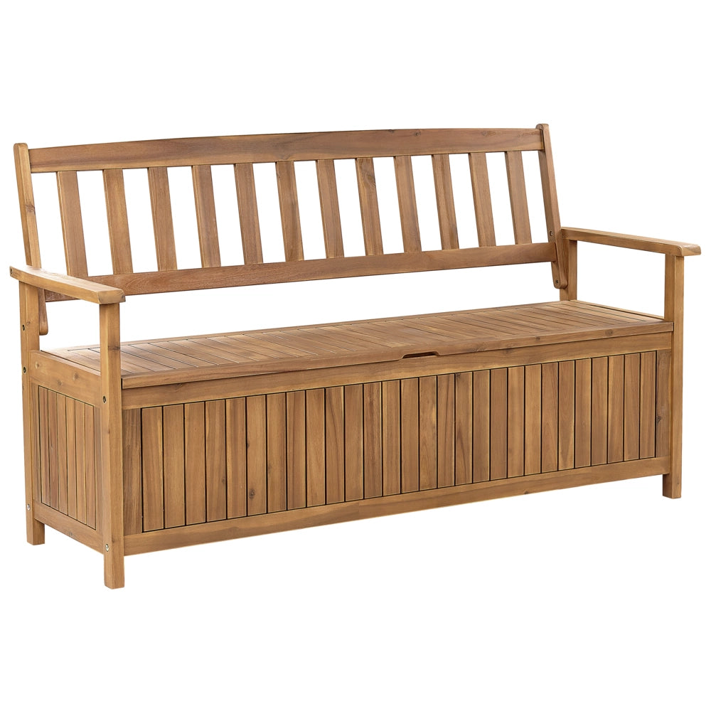 Panca da giardino con contenitore in legno di acacia di colore chiaro 160 cm esterno terrazzo