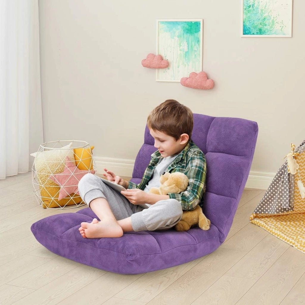 Sedia da pavimento, imbottita, pieghevole, cuscino da pavimento regolabile a 14 livelli, con schienale, pugilato, per meditazione e finestra, colore: viola