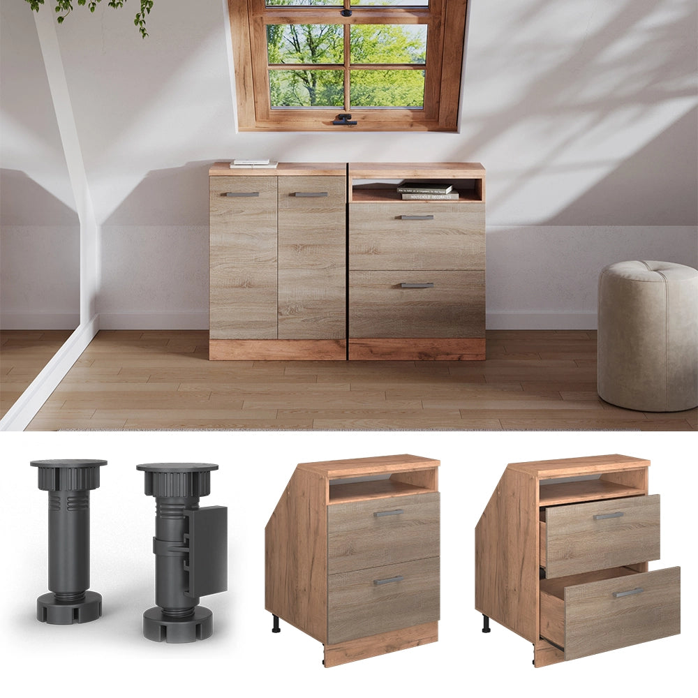Mobile sottotetto Rion Sonoma/Rovere dorato 60 x 83.8 cm con 2 cassetti, carcassa 60 cm profondità Vicco