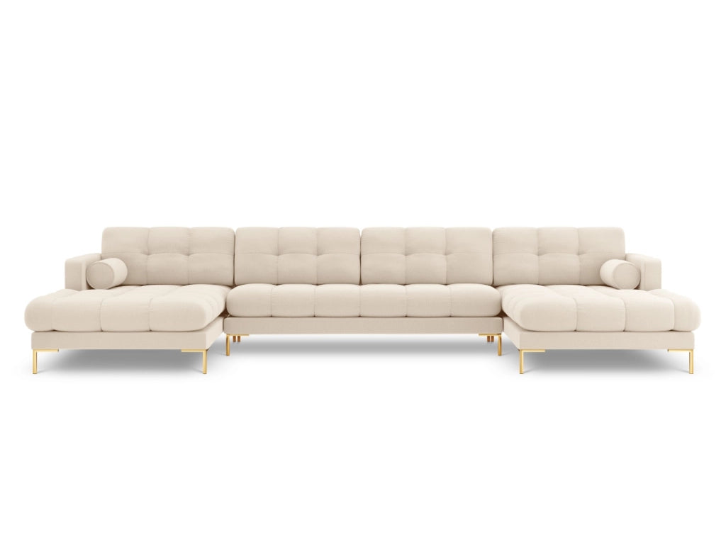 Cosmopolitan Design - Divano panoramico "Bali" 7 posti in tessuto strutturato beige chiaro 