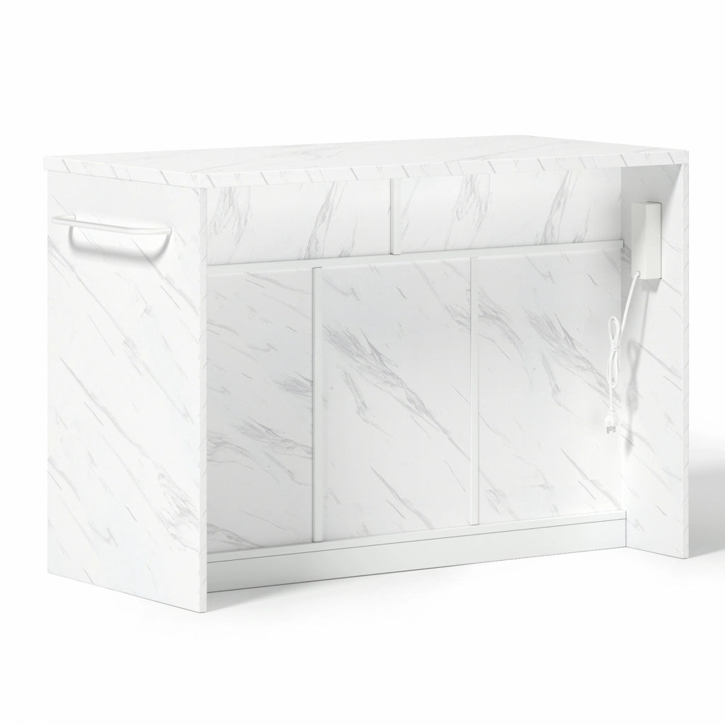 Isola cucina 120x60x91 cm con piano bar, prese e USB, 2 cassetti, 3 ante e ripiani regolabili