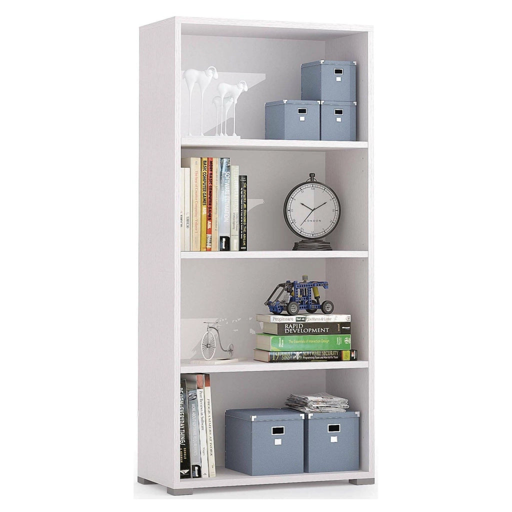 Libreria Aky, Biblioteca a 3 ripiani regolabili, Scaffale per libri, Mobile da parete con ripiani, Made in Italy, Cm 60x30h130, Bianco