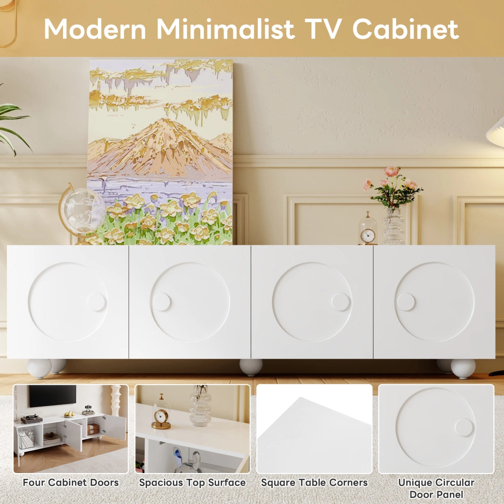 Mobile porta TV bianco con ante a rilievo 3D e vani separati in MDF e pannello truciolare 180,5 × 38 × 50 cm