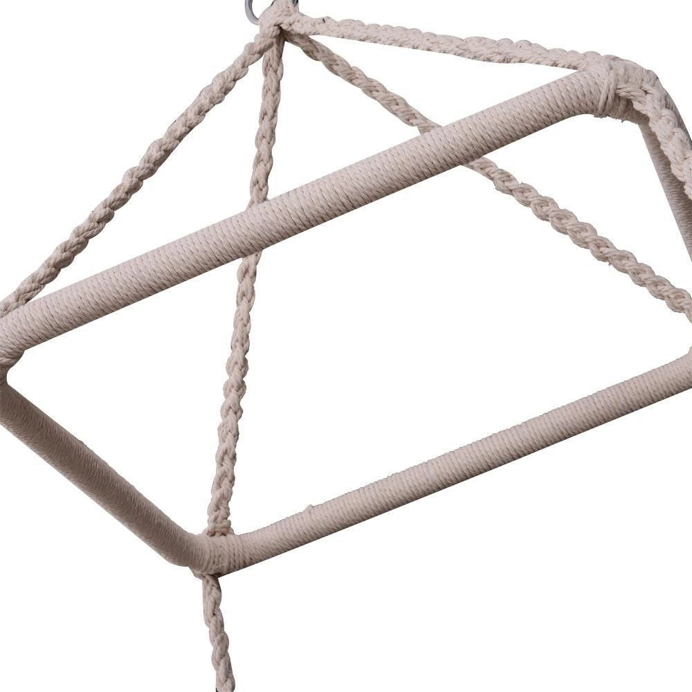 Trade Shop - Amaca Sedia Sospesa Ad Altalena Dondolo In Legno Corda Intrecciata Cotone Beige -