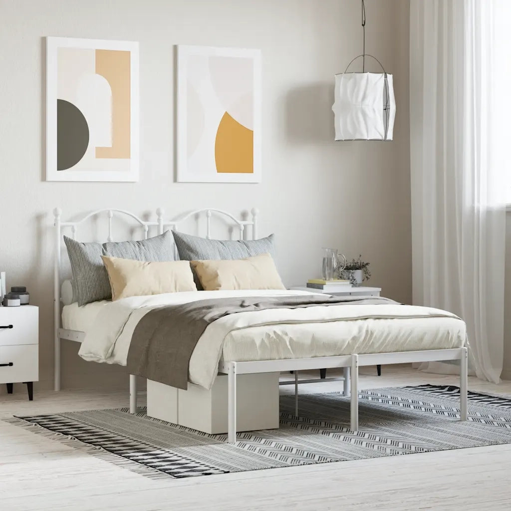 Letto matrimoniale | Letto per adulti | Giroletto con Testiera Metallo Bianco 120x190 cm