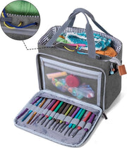 Borsa per l'uncinetto, la lana e il ricamo - Grigio - Borsa per progetti in corso - Incluso uncino - Qualità di lusso Borsa per la lana