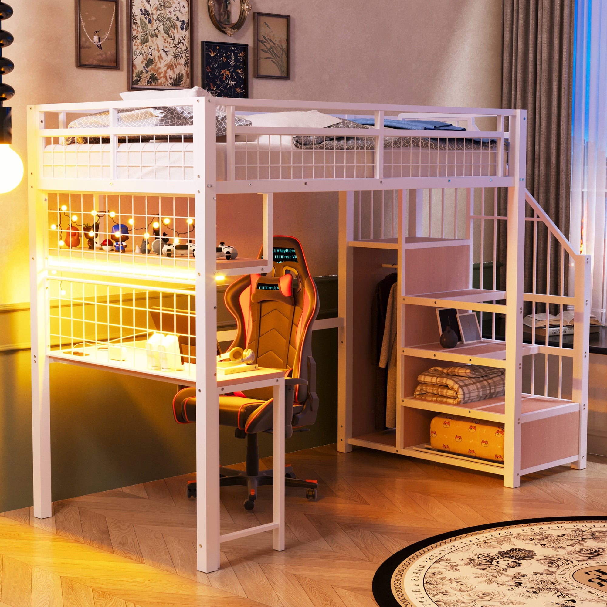 Letto a castello 90x200 - Xylo - Bianco con illuminazione e presa