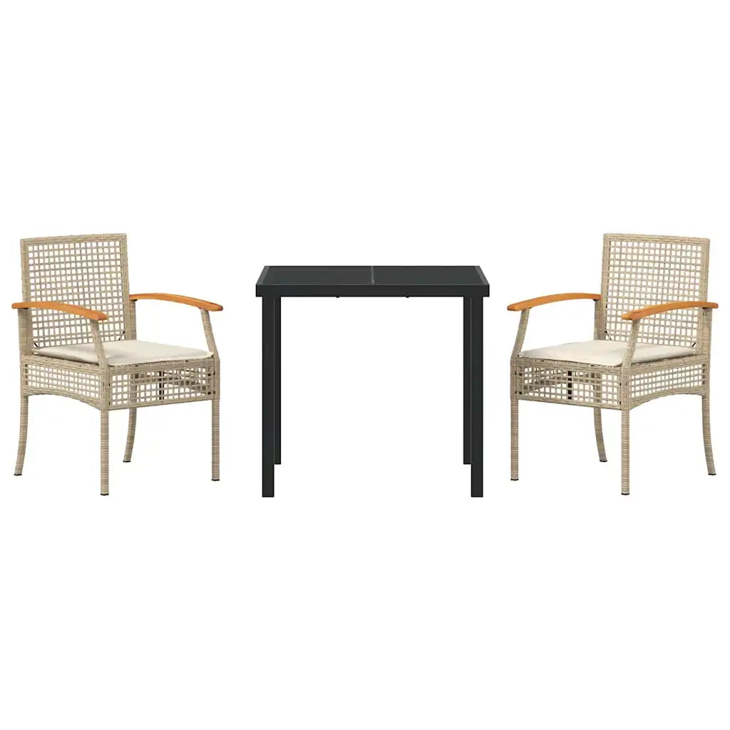 Set da Pranzo per Giardino 3 pcs Beige e Nero Rattan 3380827