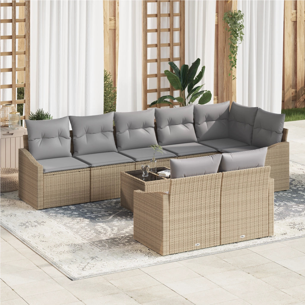 Set di divani da giardino 9 pezzi con cuscini in polyrattan nero