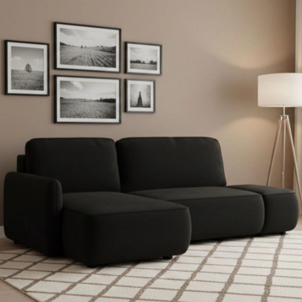 Rezzo, Divano Letto con Penisola Contenitore, 229x148 cm Nero