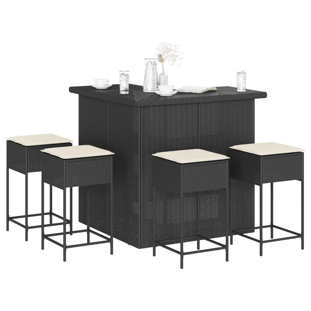 vidaXL Set Bar da Giardino 5 pz con Cuscini in Polyrattan Nero