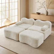 Divano modulare beige in velluto, design senza struttura antiscivolo