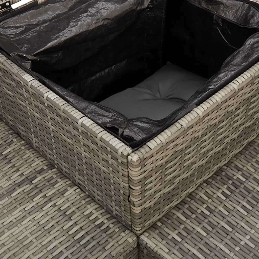 Divano da Giardino con Tavolo e Cuscini a L Grigio Polyrattan 369037