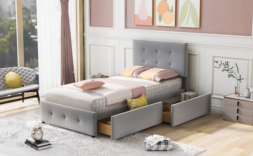 letto imbottito velluto grigio 90 x 200 cm