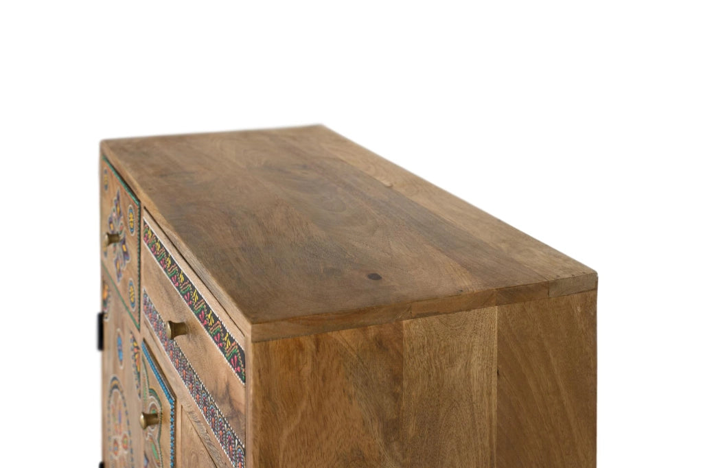 Cassettiera realizzata a mano in legno di mango