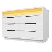 Credenza con 6 Cassetti e LED; Vano Aperto Effetto Marmo; Stile Moderno; in Pannello Truciolare e Metallo; 120??40??85 cm; Bianco
