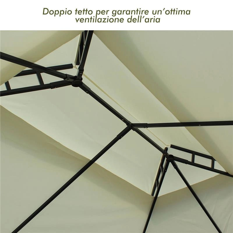 GAZEBO DA GIARDINO IN METALLO CON DOPPIO TETTO 3 X 4 M CREMA