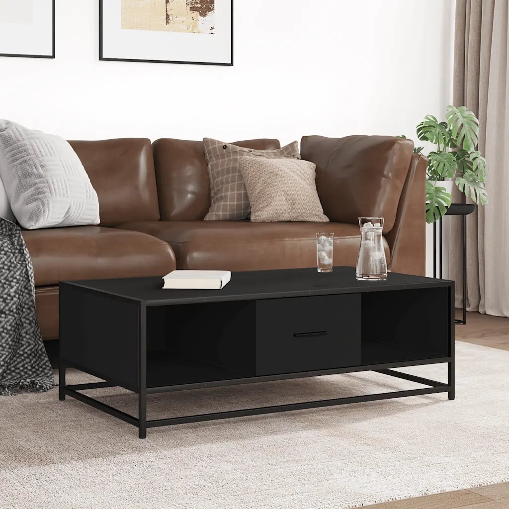 Tavolino Salotto Nero 100x57x35 cm in Truciolato e Metallo 848759