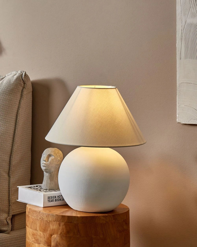 Lampada da tavolo in ceramica con base in terracotta e paralume in tessuto di lino bianco illuminazione tradizionale soggiorno camera da letto