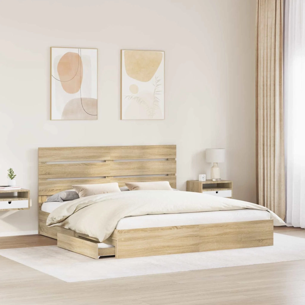 Letto con Contenitore con testiera Rovere Sonoma 180 x 200 cm