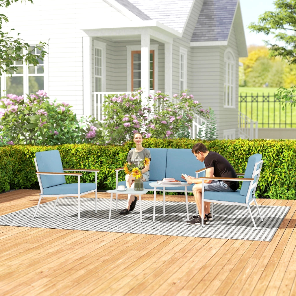 Set da giardino 5 pezzi con divano, 2 poltrone e 2 tavolini ¨C zephmum ¨C blu chiaro