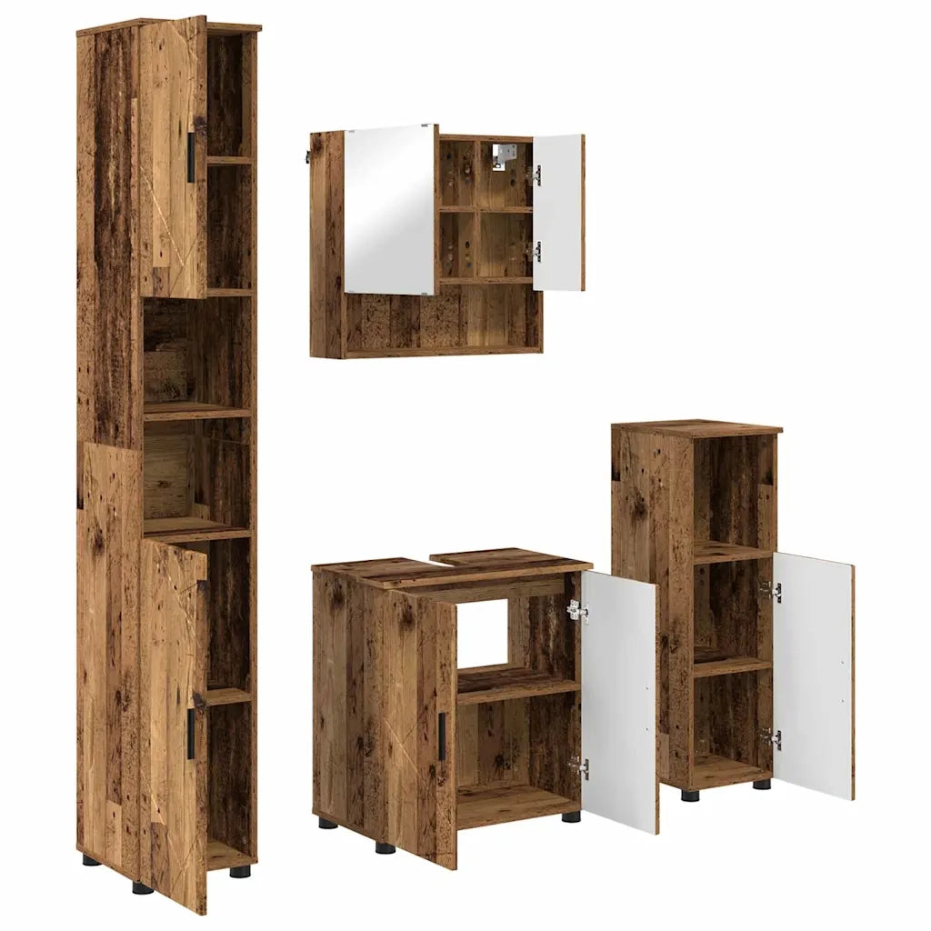 Set di mobili per il bagno con porta 4 pcs Legno vecchio