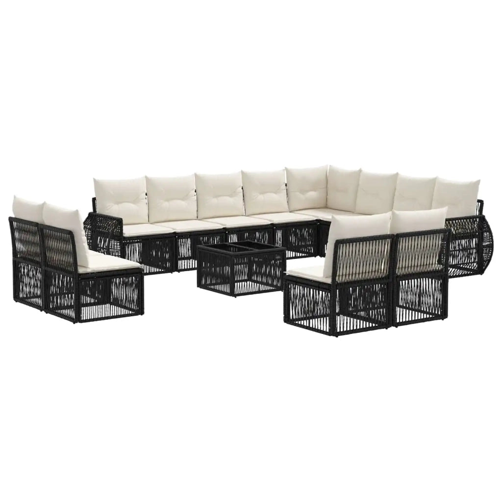 Set Divano da Giardino 13 pcs Nero e Bianco Crema polyrattan